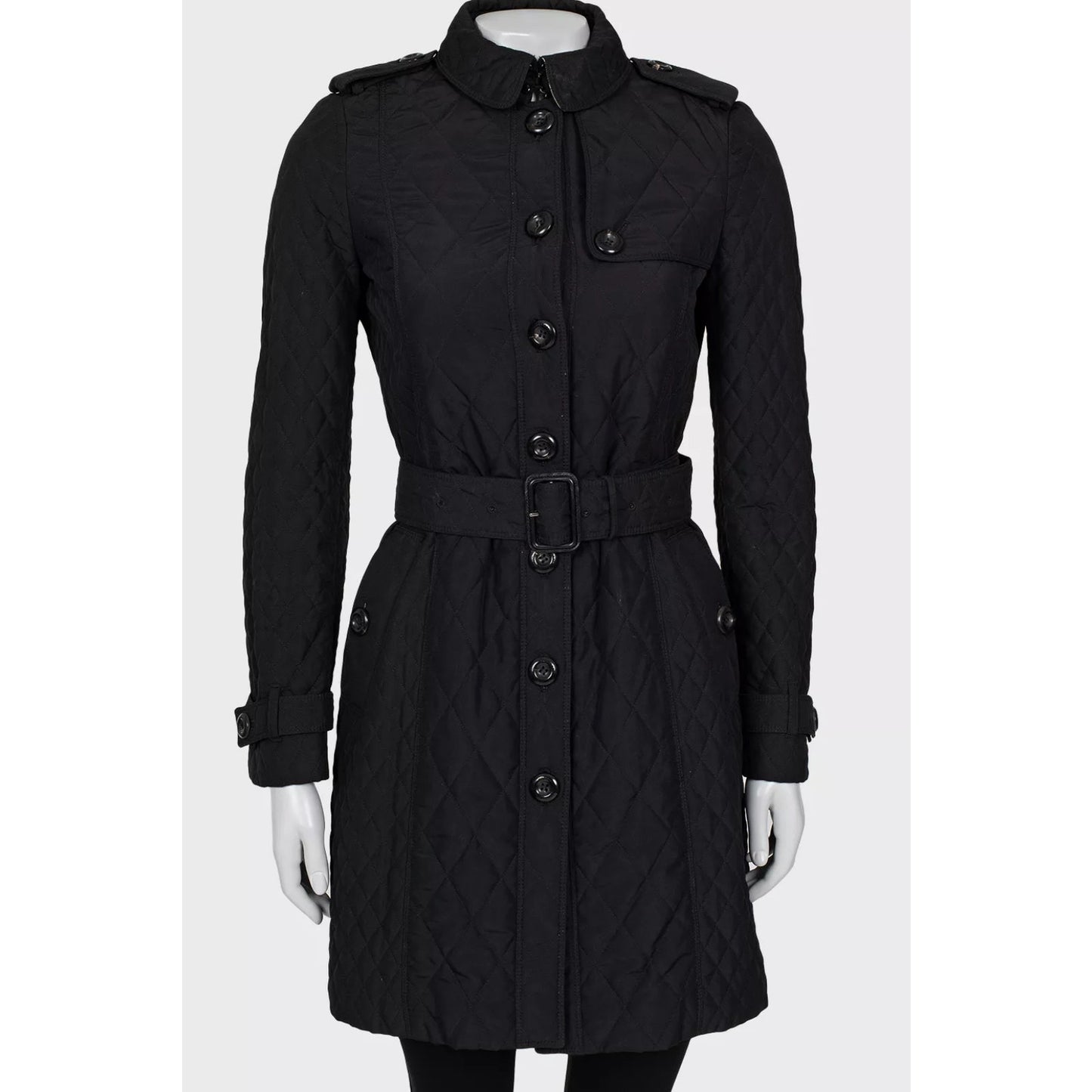 Burberry Black Quilted Belted Coat - Size XS (IT38) Pre-owned