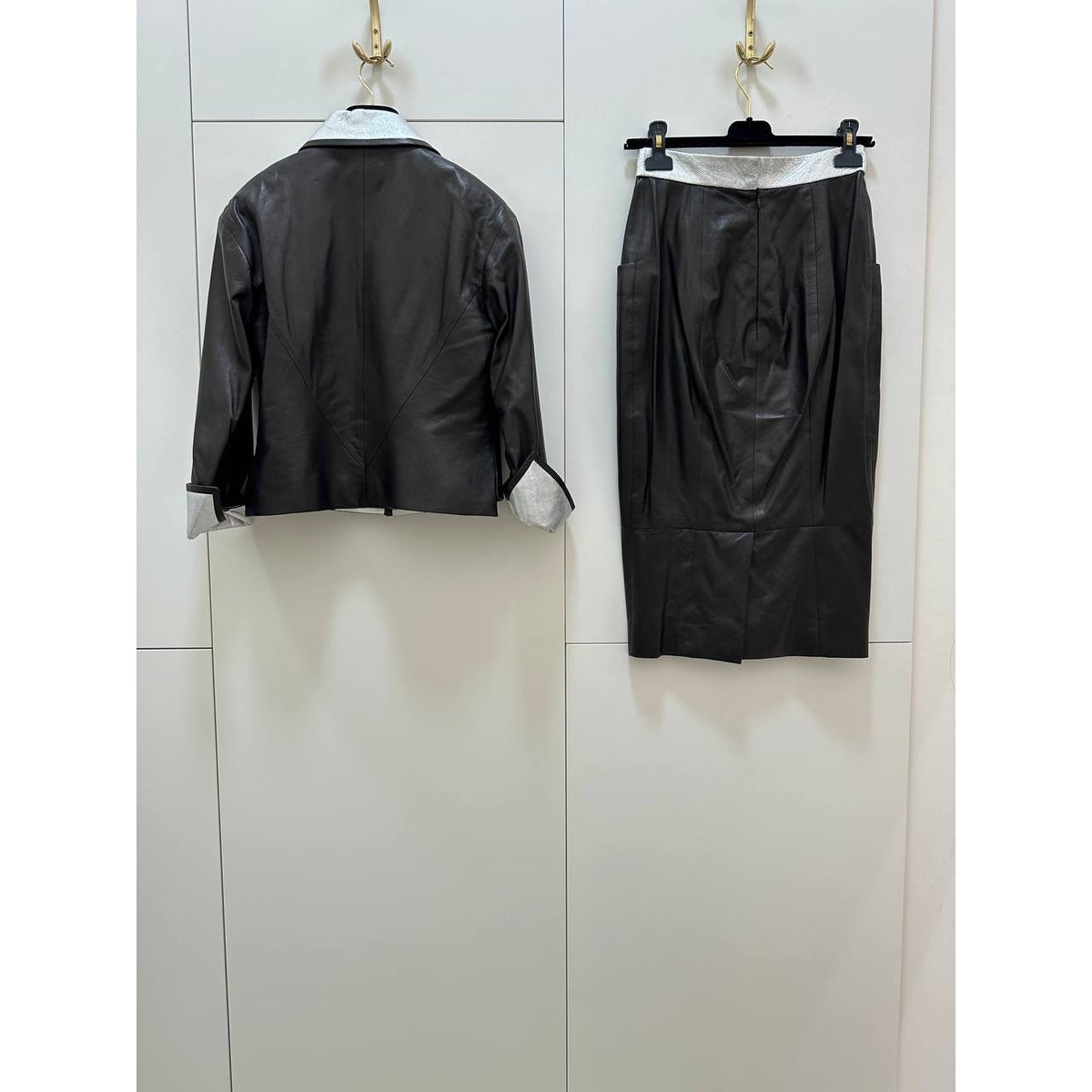 Chanel Black Lambskin Leather Two-Piece Suit Set  Sz.40/36 Pre-owned