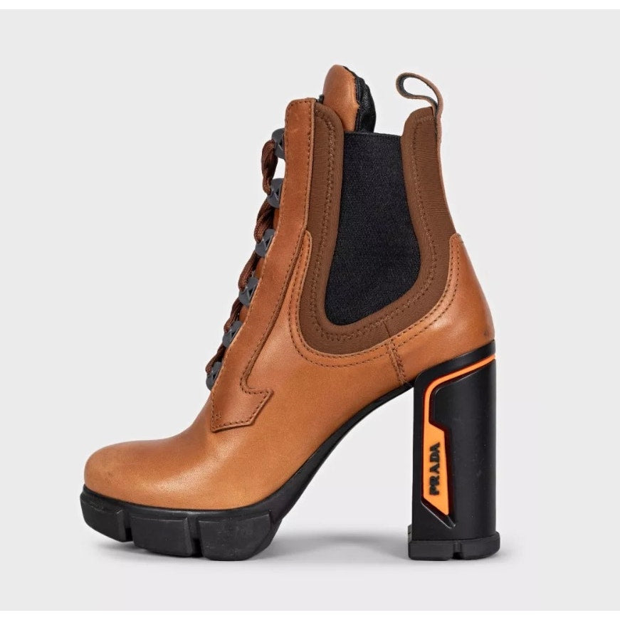 Prada Brown Leather Lace-Up Ankle Boots - EU 37 Pre-owned