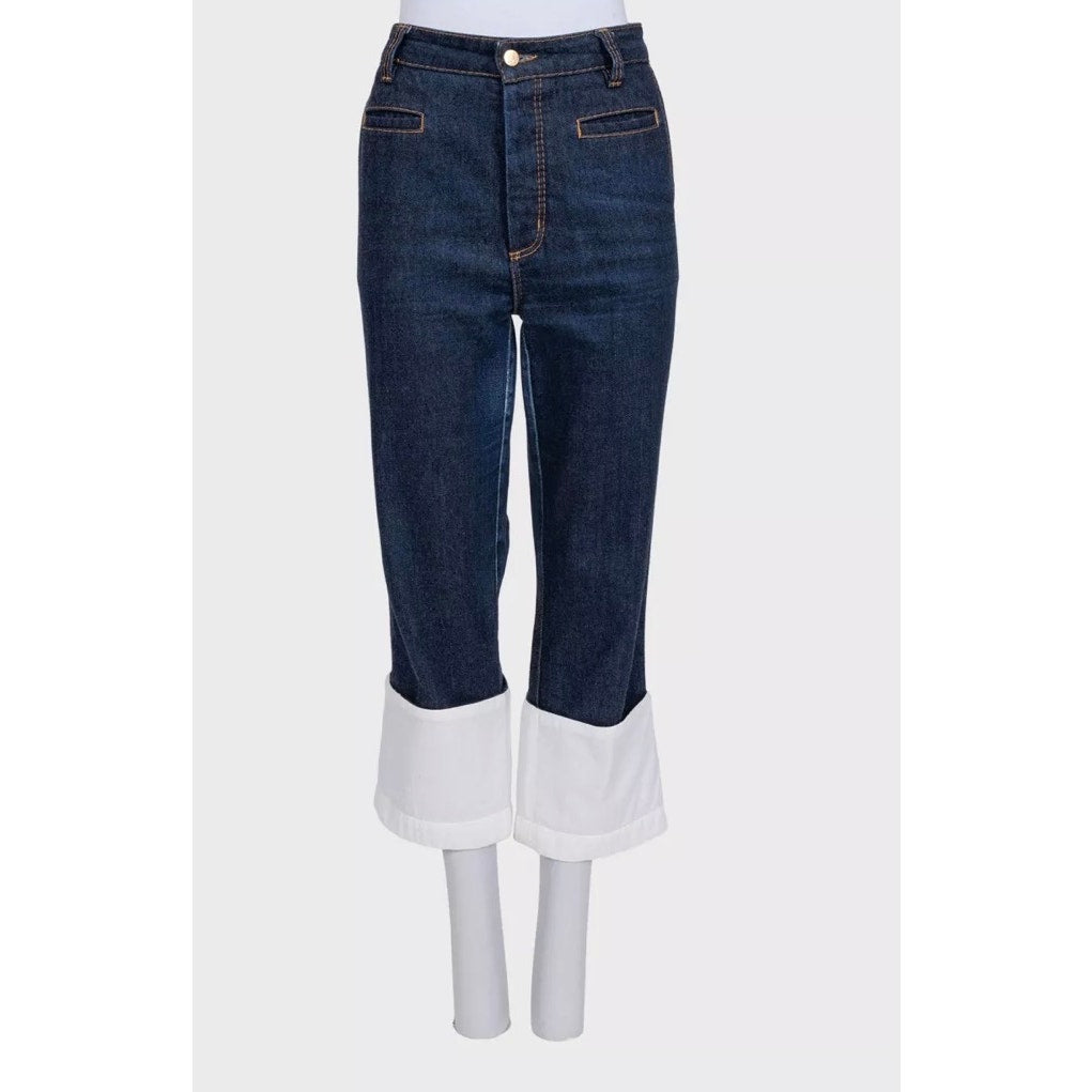 Loewe Cropped Jeans with White Turn-Up Cuffs EU 42 Pre-owned