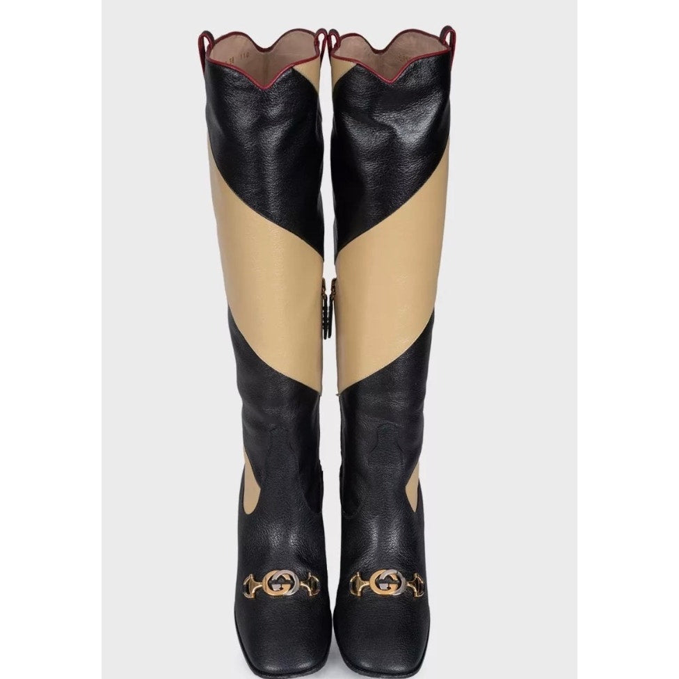 Gucci Multicolor Striped Leather Wedge Boots Sz.38 Pre-owned