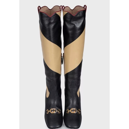 Gucci Multicolor Striped Leather Wedge Boots Sz.38 Pre-owned