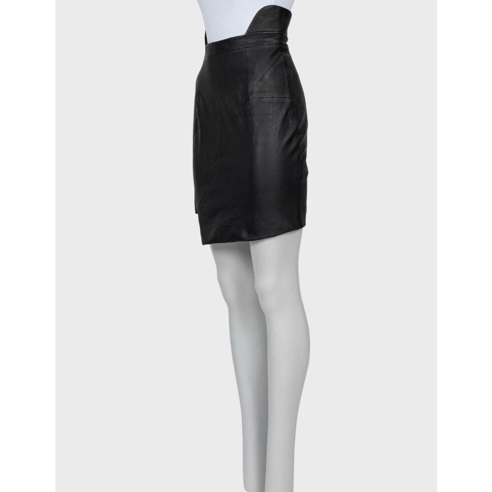 Saint Laurent Black Leather Asymmetrical Skirt - Size 38\M Pre-owned