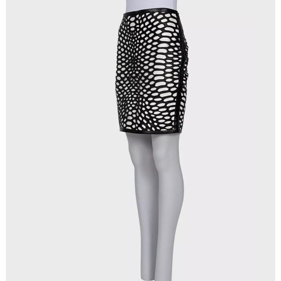 Tom Ford Black & White Perforated Leather Skirt - IT40/S Pre-owned