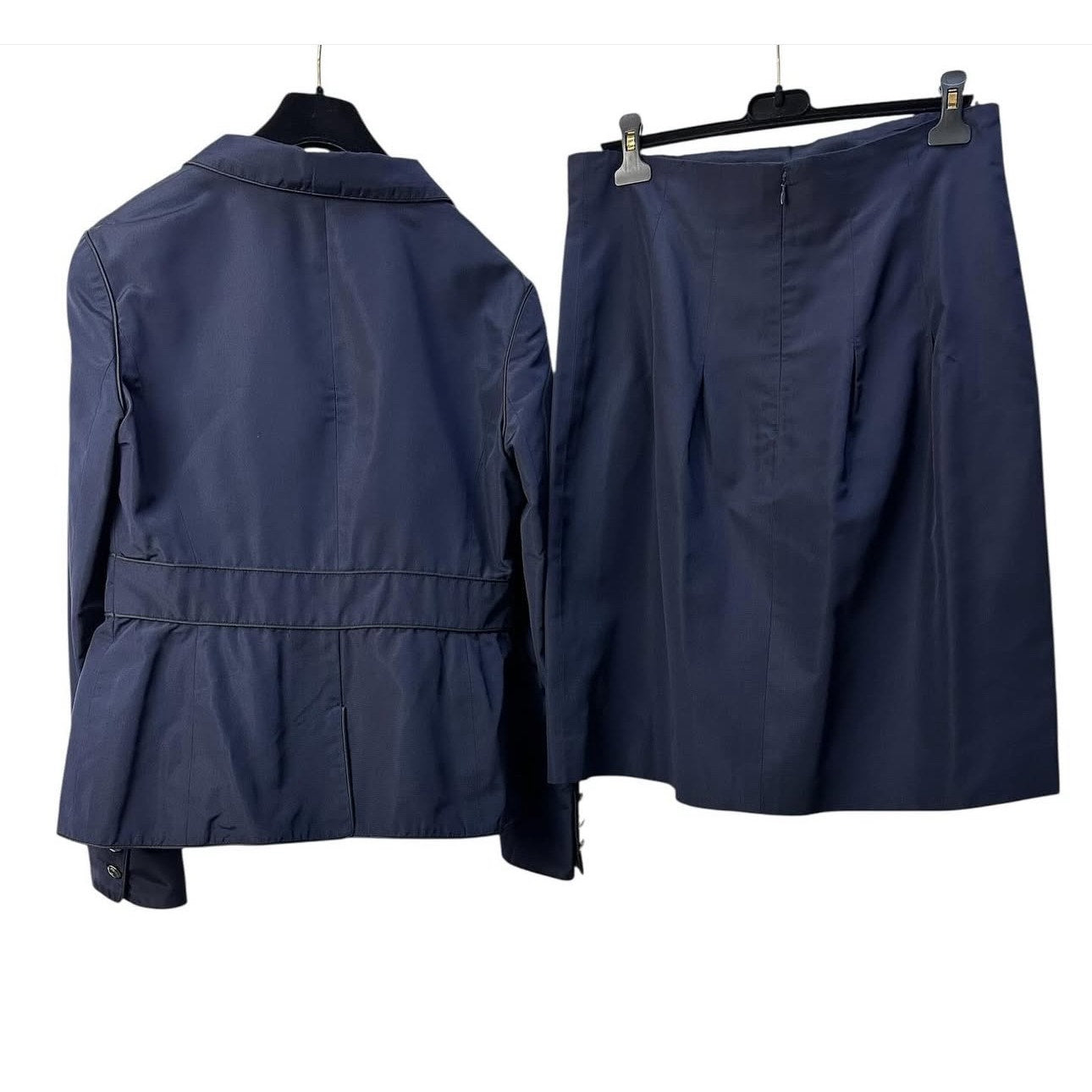 Chanel Vintage 2007 Blue Silk Logo Jacket Skirt Suit Set Sz.44 Pre-owned