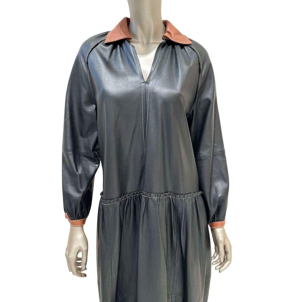 Chic Stand Studio Gilda Two-Tone Leather Dress Sz 36 Pre-owned
