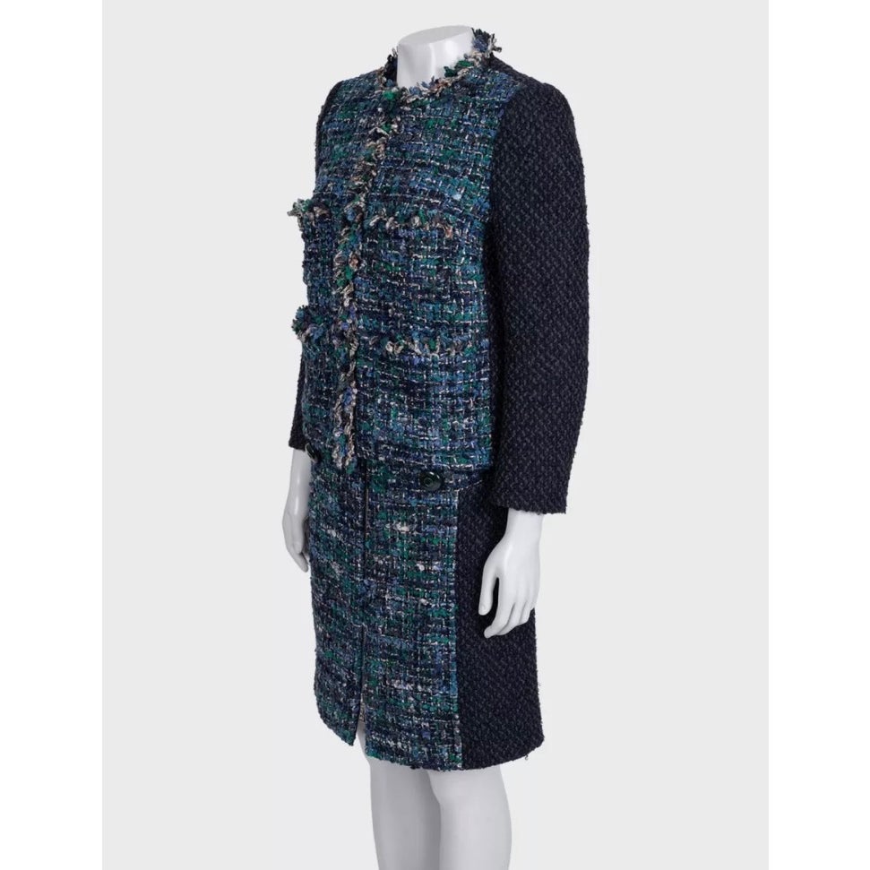 NWOT Louis Vuitton Blue Tweed Skirt Suit Set - Jacket & Skirt FR 38 Pre-owned