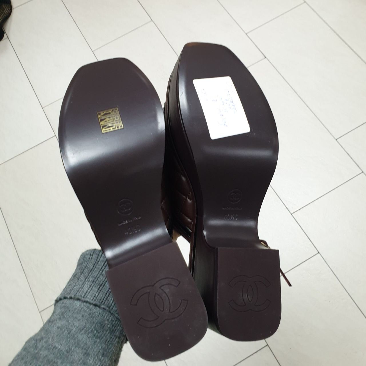 Chanel Burgundy Quilted Platform Slingback Sandals 40.5 Pre-owned