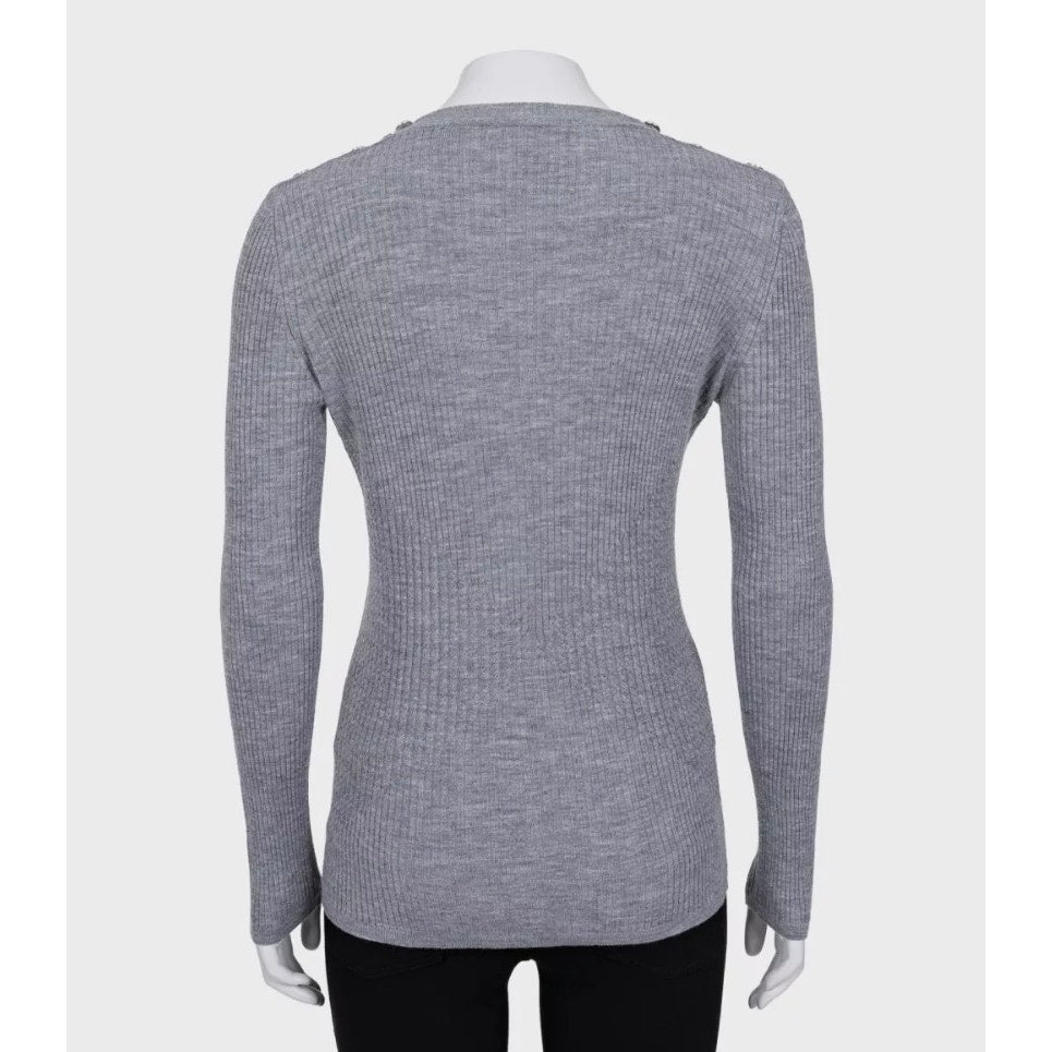 Chanel Fitted Gray Sweater with Signature Buttons Sz.44 Pre-owned