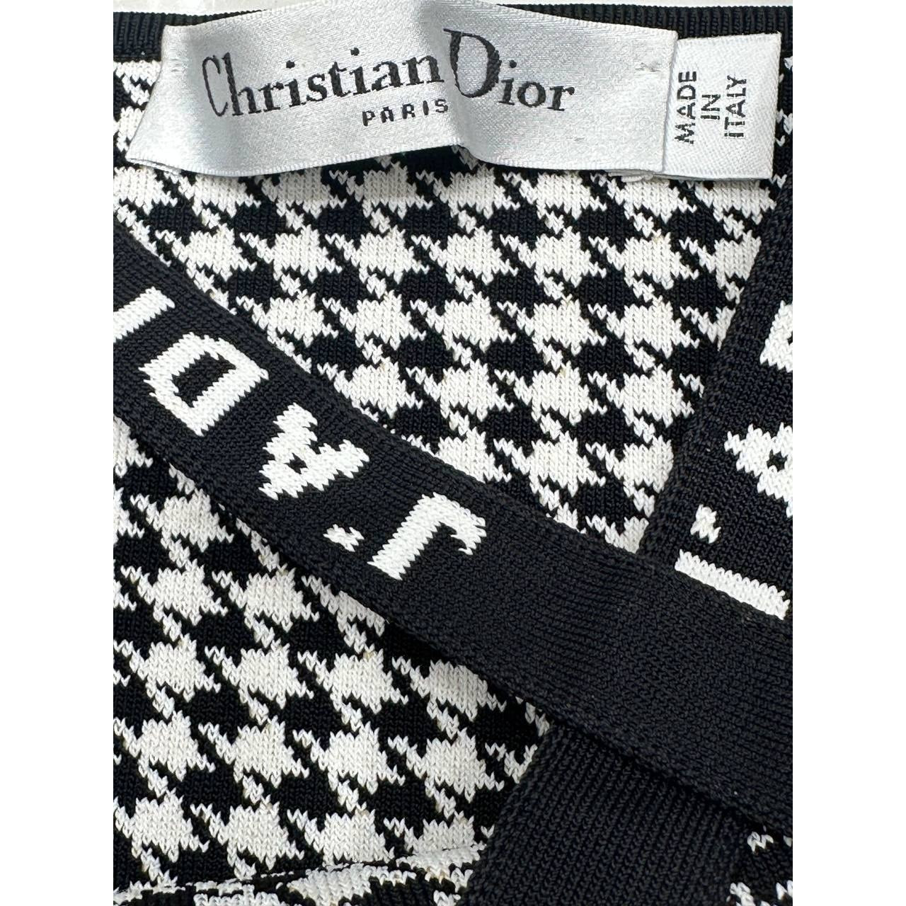 Elegant Christian Dior Houndstooth Bodysuit - Size M Pre-owned