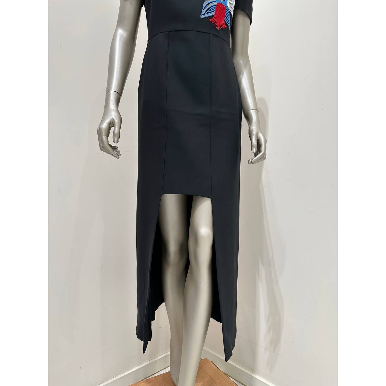 Fendi Black Silk Dress with Floral Embroidery Sz.42 Pre-owned