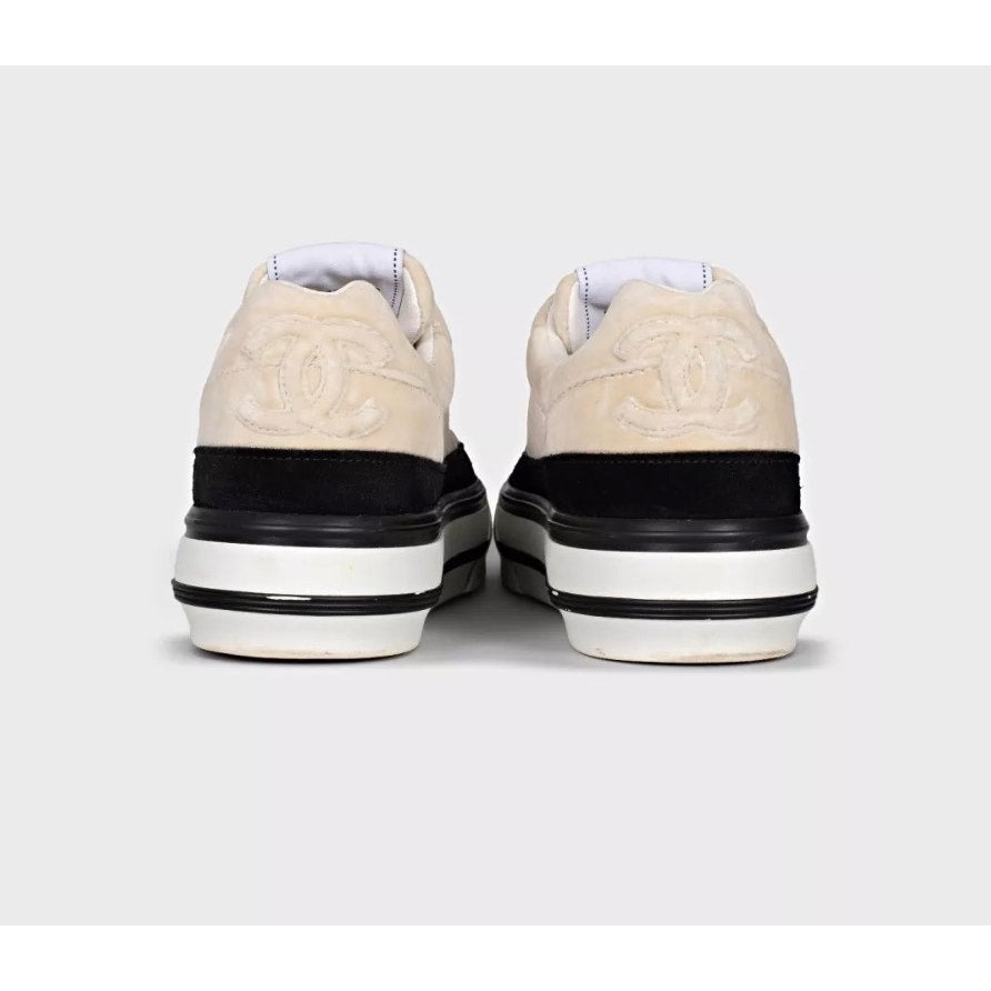 Chanel Beige Velvet Lace-Up Sneakers - Size 41 Pre-owned