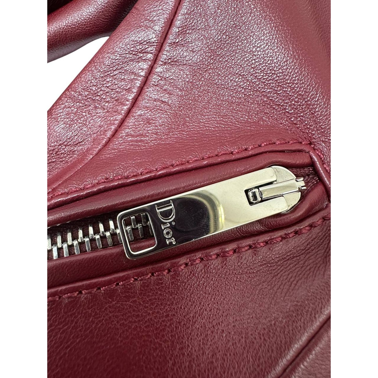 Christian Dior Burgundy Leather Biker Jacket Sz.38 Pre-owned