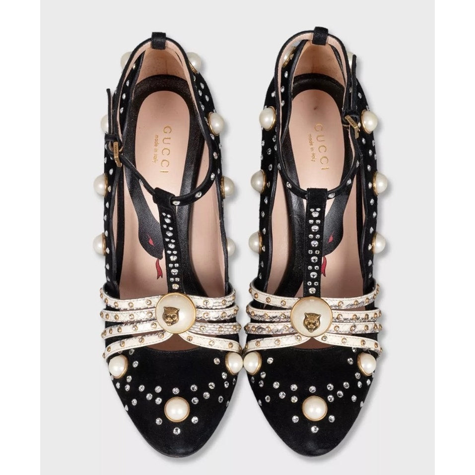 Gucci Ofelia Black Suede Heels - Size 38.5 pre-owned