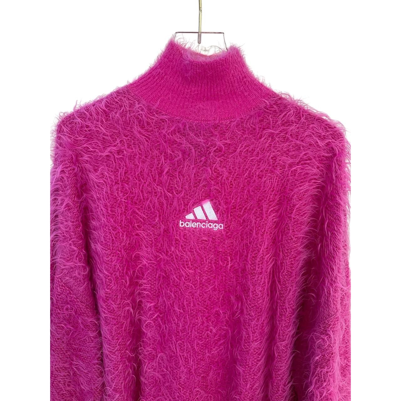 Balenciaga Bright Pink Knit  Large High Collar Tunic Sweater Sz.L Pre-owned