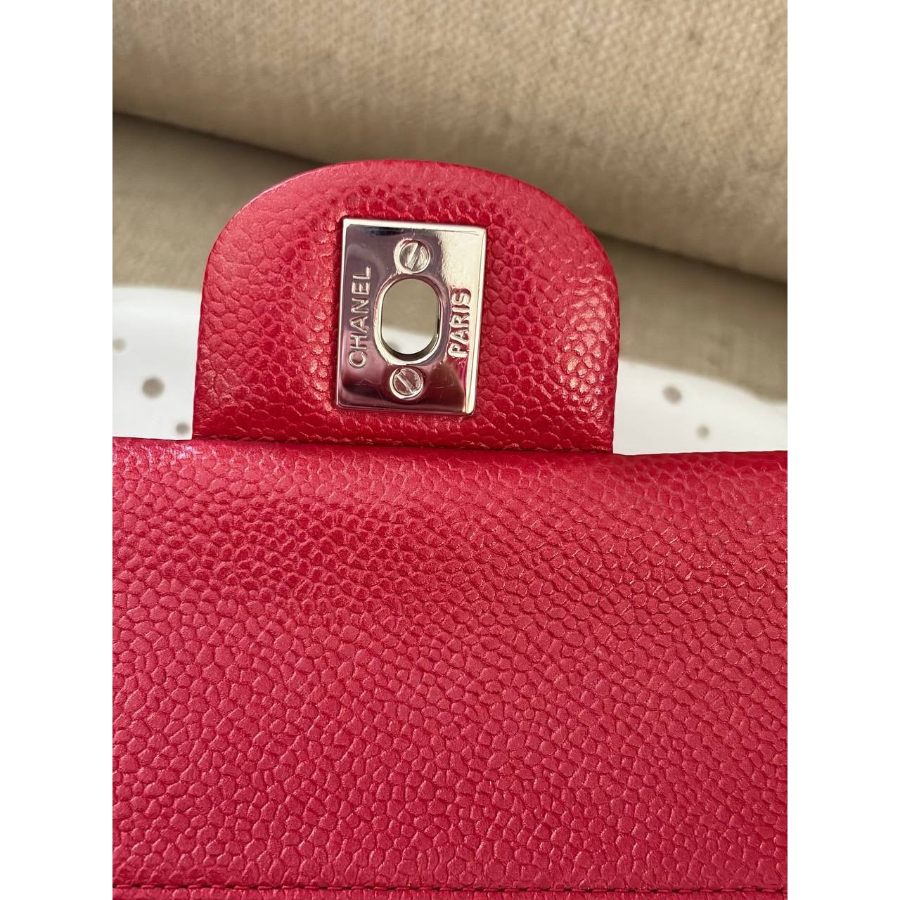 Chanel Timeless Medium 25 Red Grained Caviar Leather Flap Bag Pre-owned