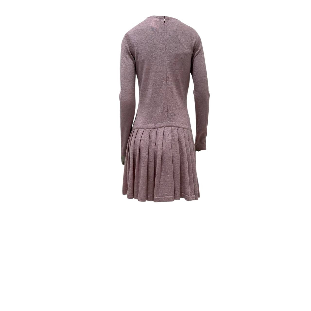 CHANEL 2014 Pink & White Pearl Mohair-Cashmere Dress Sz.38 pre-owned