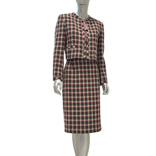 Valentino Miss V Vintage Wool Tweed Skirt Suit Sz.42/8 Pre-owned