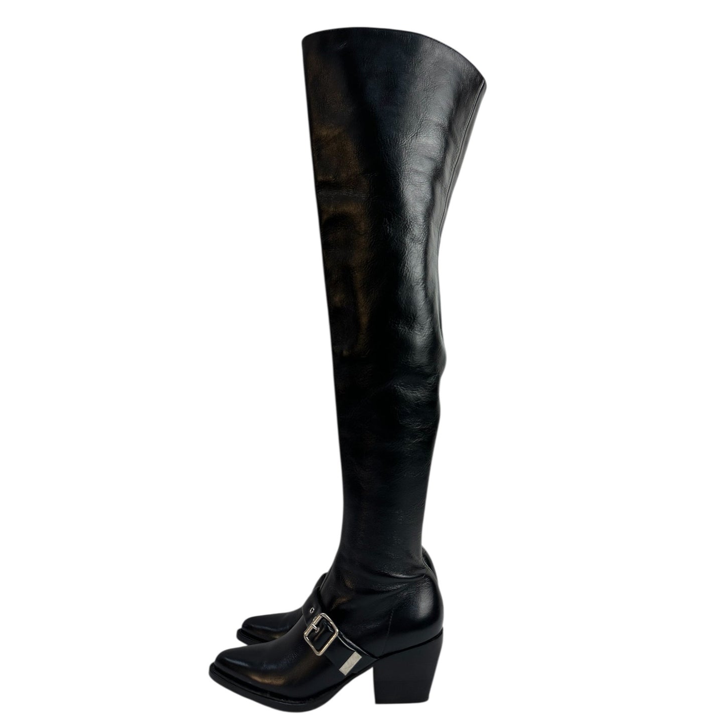 Chloe Leather Over-the Knee Buckle Block Heel Boots  Sz.36.5 Pre-owned
