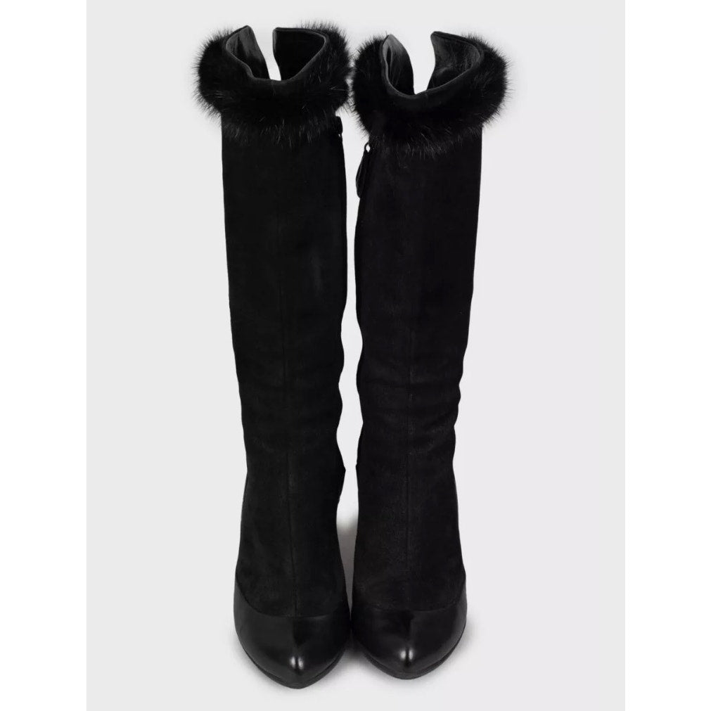 Alexander McQueen Black Suede faux Fur Trim Boots - EU 39.5 Pre-owned