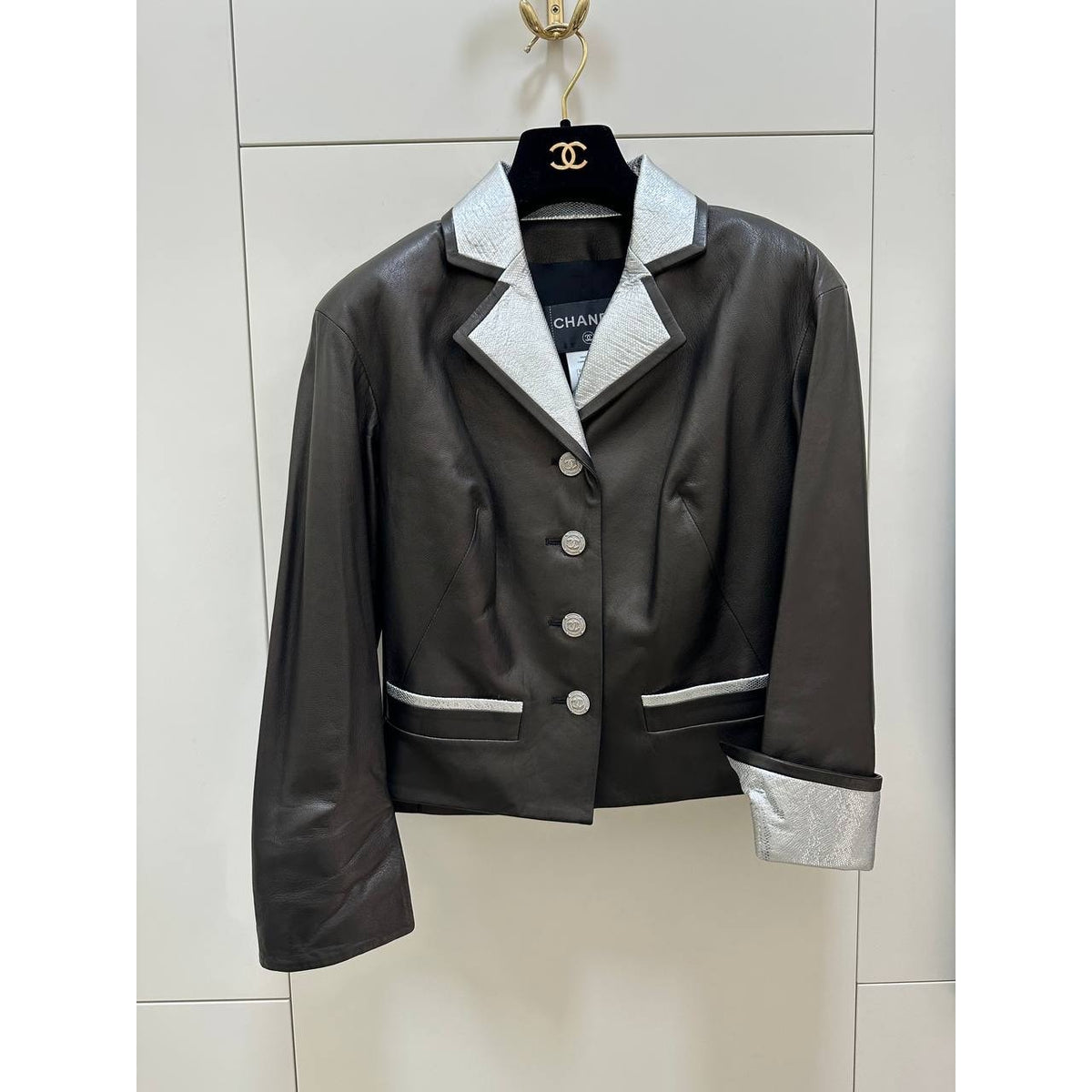 Chanel Black Lambskin Leather Two-Piece Suit Set  Sz.40/36 Pre-owned