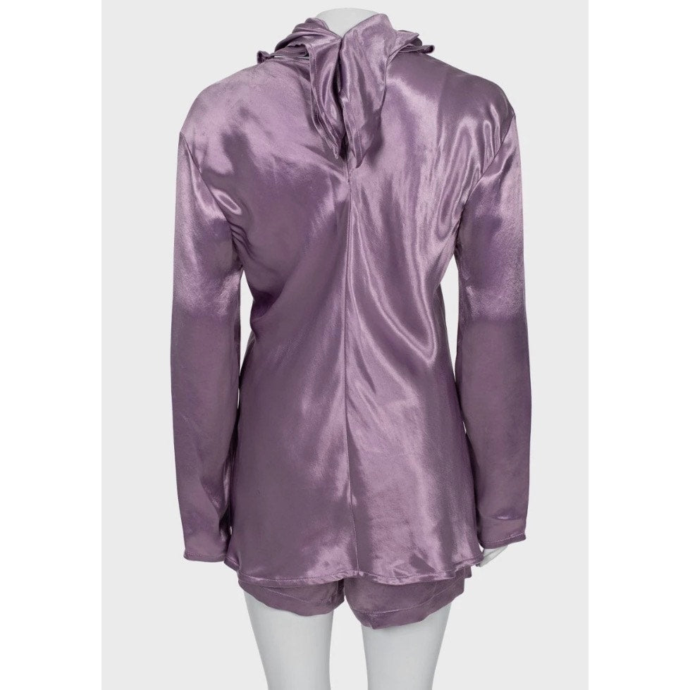 Bottega Veneta Purple Cupro Shorts & Blouse Set IT42 Pre-owned