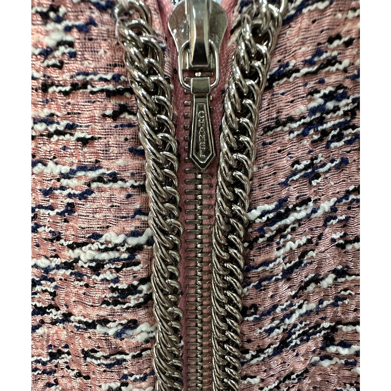 Chanel Pink Silk Tweed Zip Front Jacket - Size 38 Pre-owned