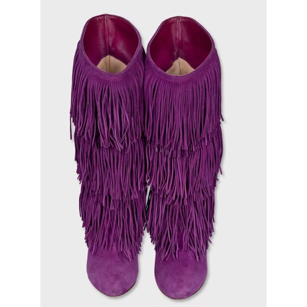 Christian Louboutin Purple Suede Stiletto Fringe Boots Sz.37 Pre-owned