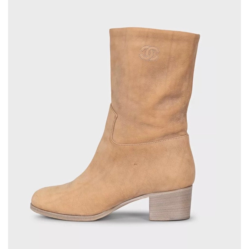 Chanel Brown Leather Heeled Ankle Boots - Size 38.5 Pre-owned