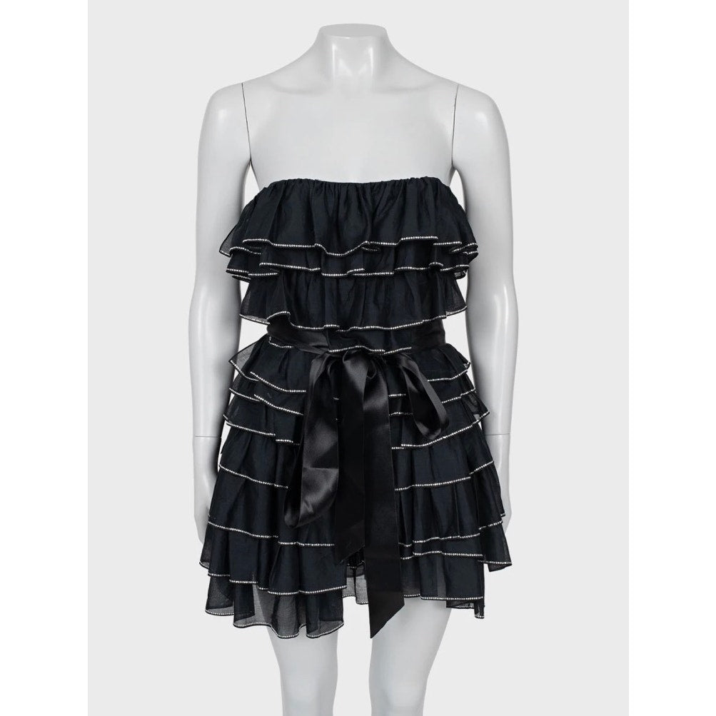 Alexandre Vauthier Black Crystal Ruffle Mini Dress FR38 pre-owned