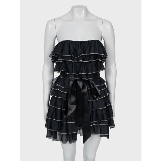Alexandre Vauthier Black Crystal Ruffle Mini Dress FR38 pre-owned