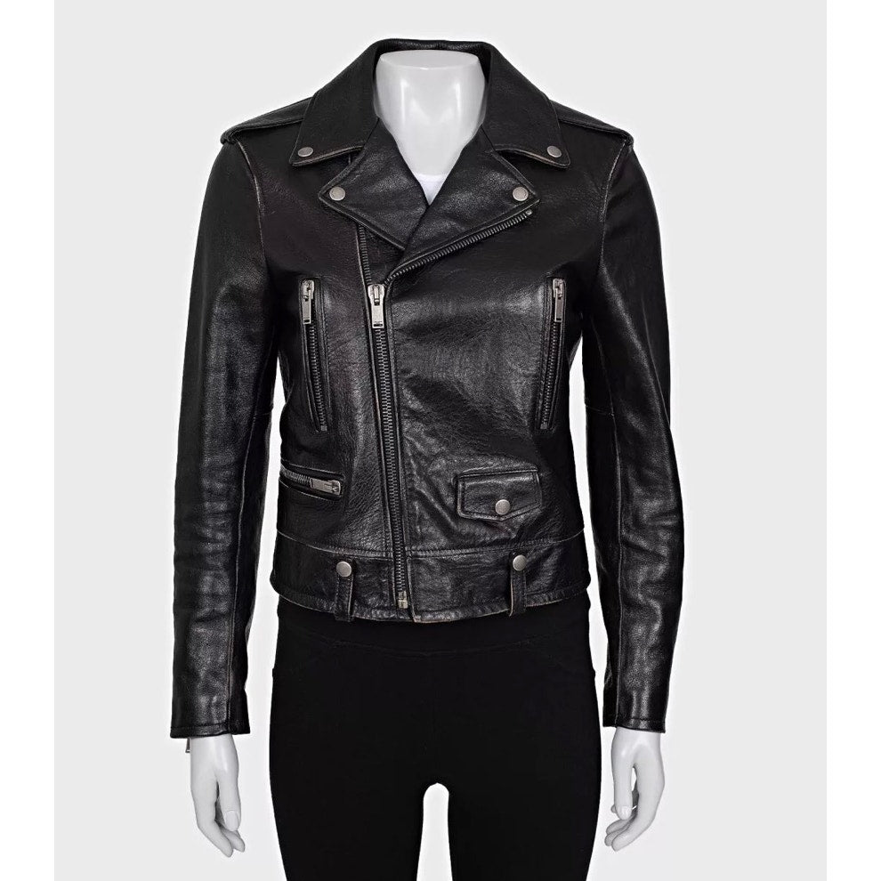 Saint Laurent Bird-Print Black Leather Jacket - Size FR40 Pre-owned