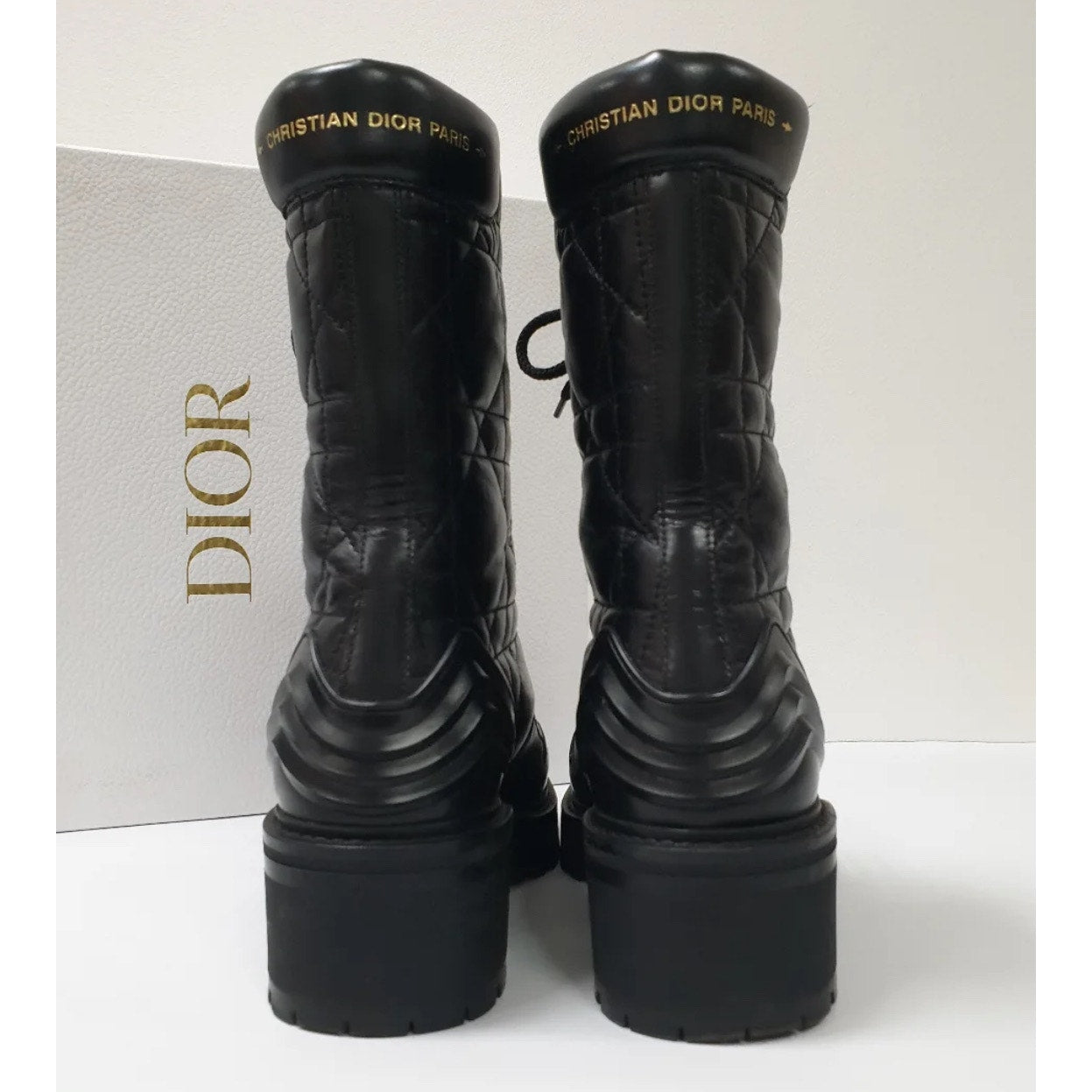 DIOR D-LEADER Cannage Quilted Leather Combat Boots - 39 Pre-owned