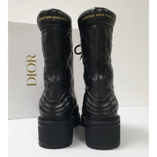 DIOR D-LEADER Cannage Quilted Leather Combat Boots - 39 Pre-owned