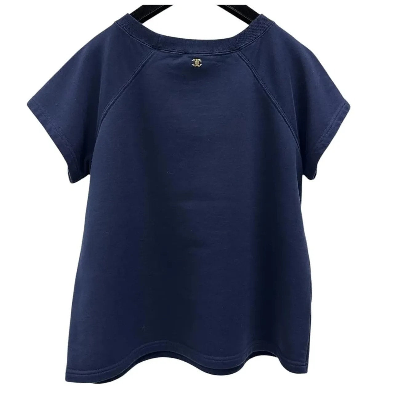 Chanel Navy Blue Grecian Goddess CC Print Cotton T-Shirt Sz.S pre-owned