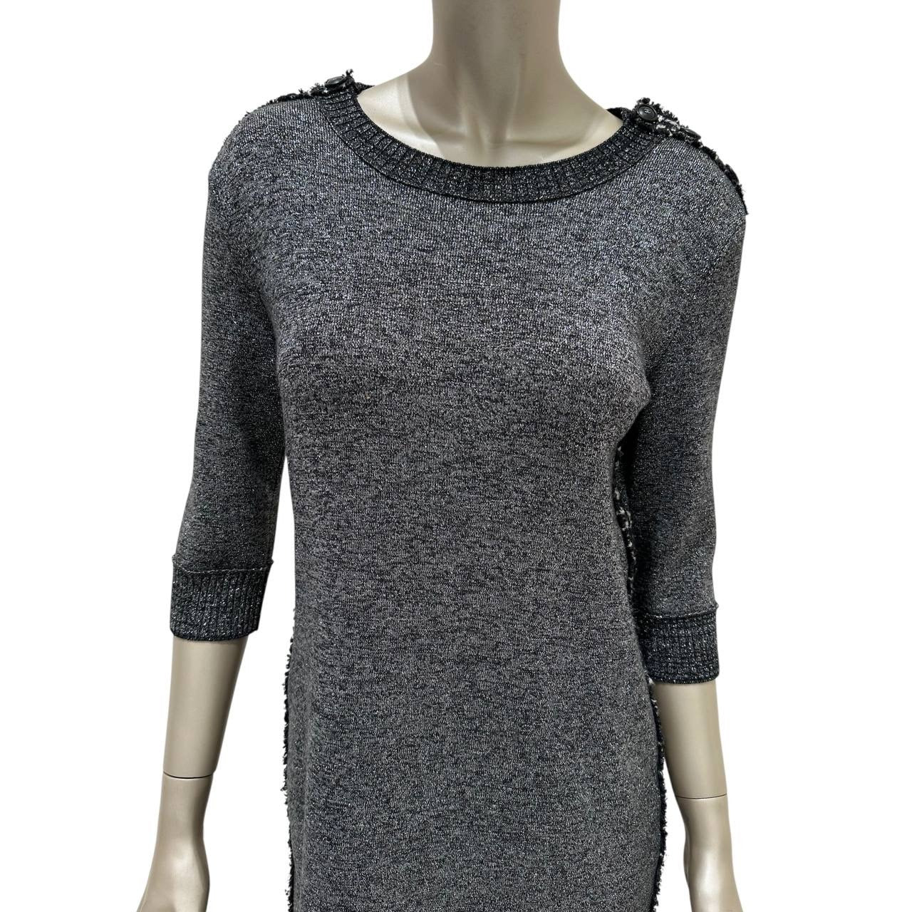 Chanel Pre-Fall 2017 Grey Wool Cashmere Shift Dress Sz.38 pre-owned