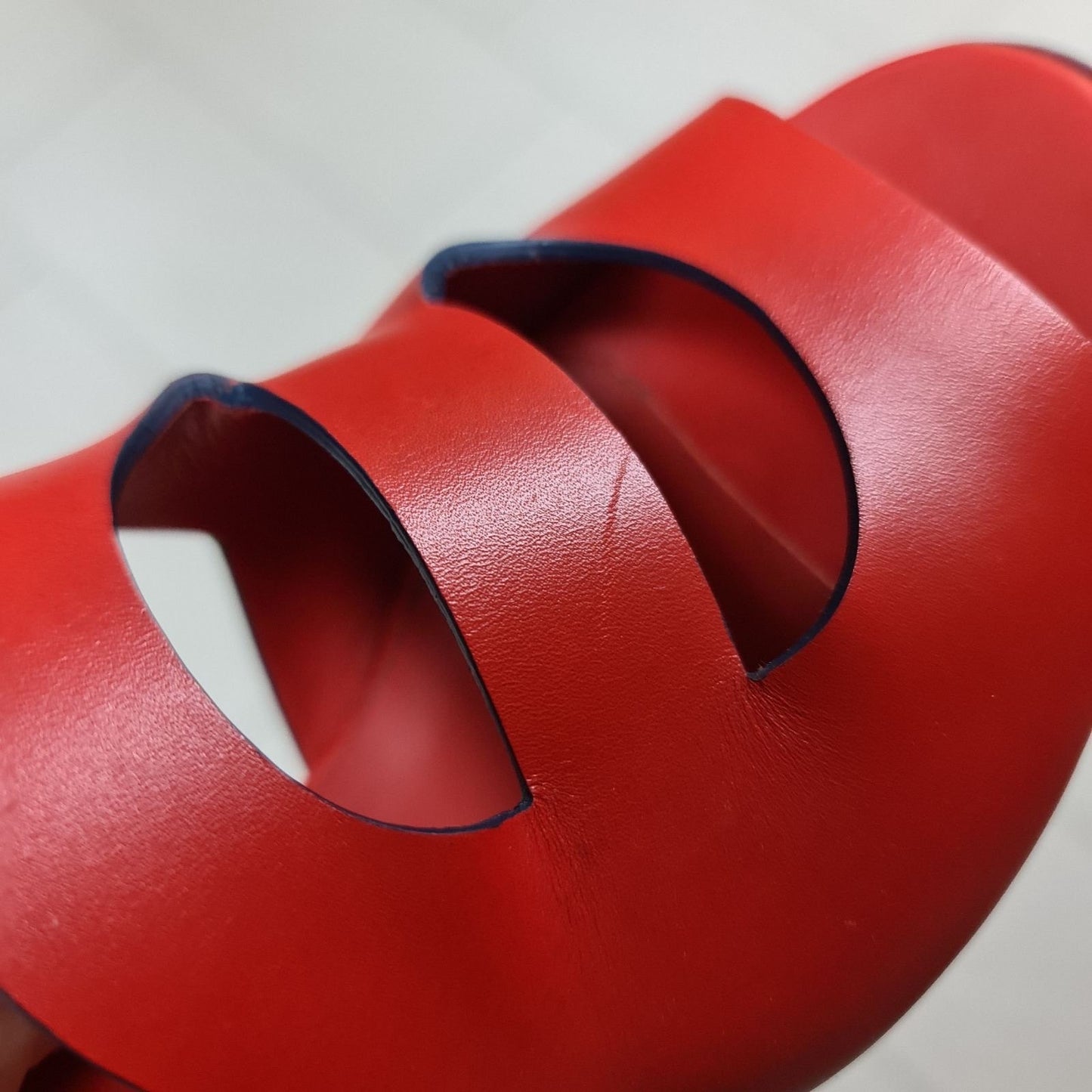 Hermes Red Leather Mona Block Heel Slide Sandals Sz.38 pre-owned