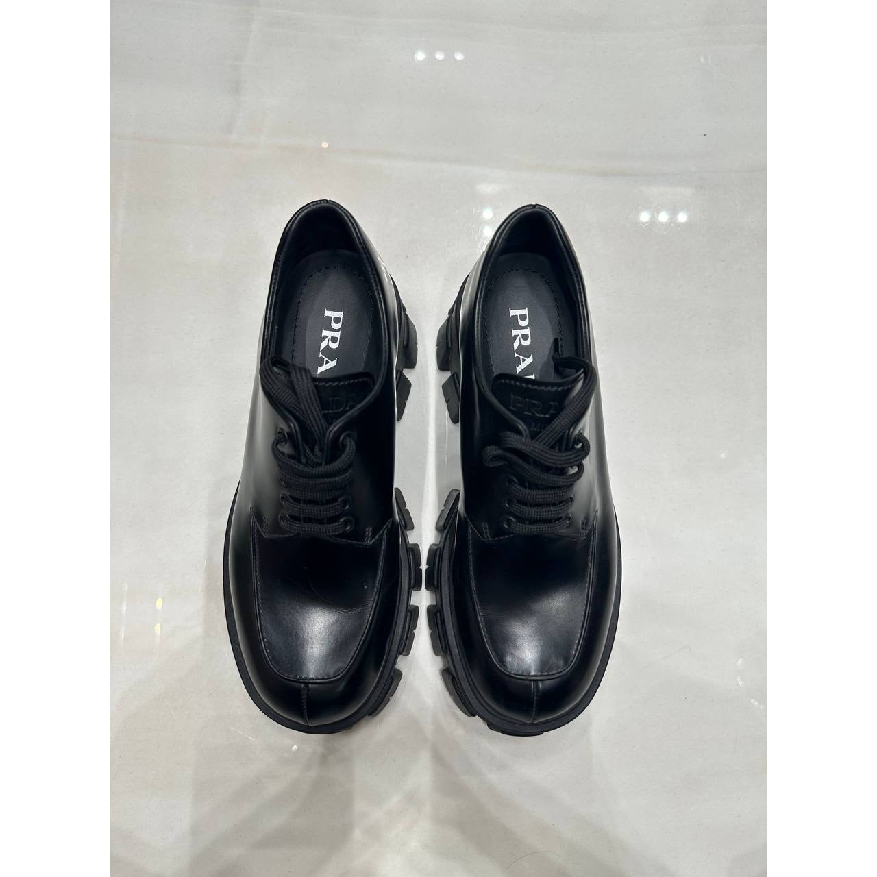 Prada Monolith Brushed Leather Derby Shoes Sz.36.5 Pre-owned