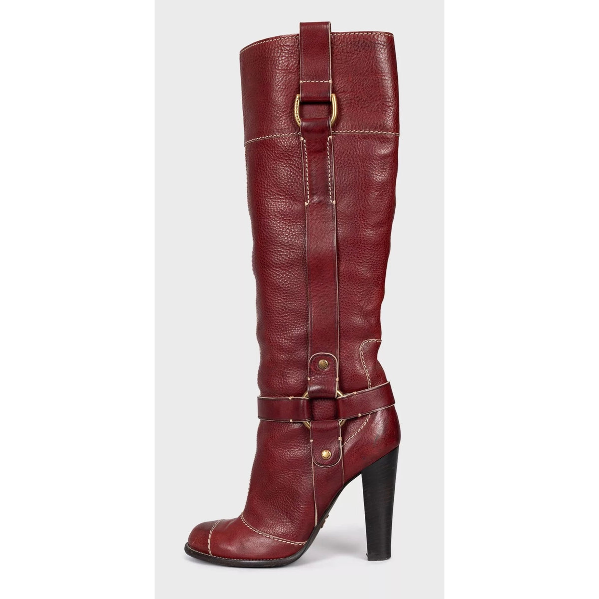 Dolce & Gabbana Red Leather Boots Round Toe Stacked Heel EU 37.5 Pre-owned
