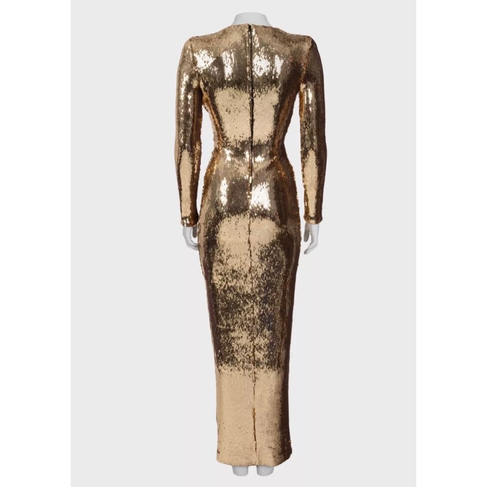 NWOT Nadine Merabi Jennifer Gold Sequin Maxi Dress 34/XS pre-owned