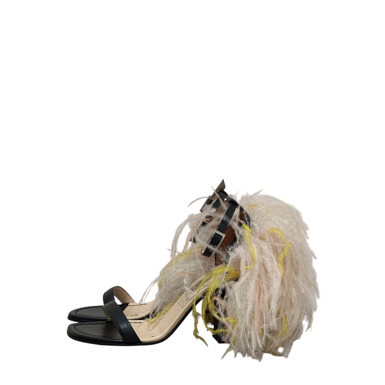 Emilio Pucci Feathered Strap High Block Heel Sandals sz. 39 Pre-owned