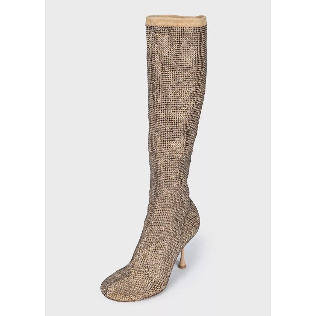 Bottega Veneta Gold Crystal-Embellished Boots Sz.37 Pre-owned