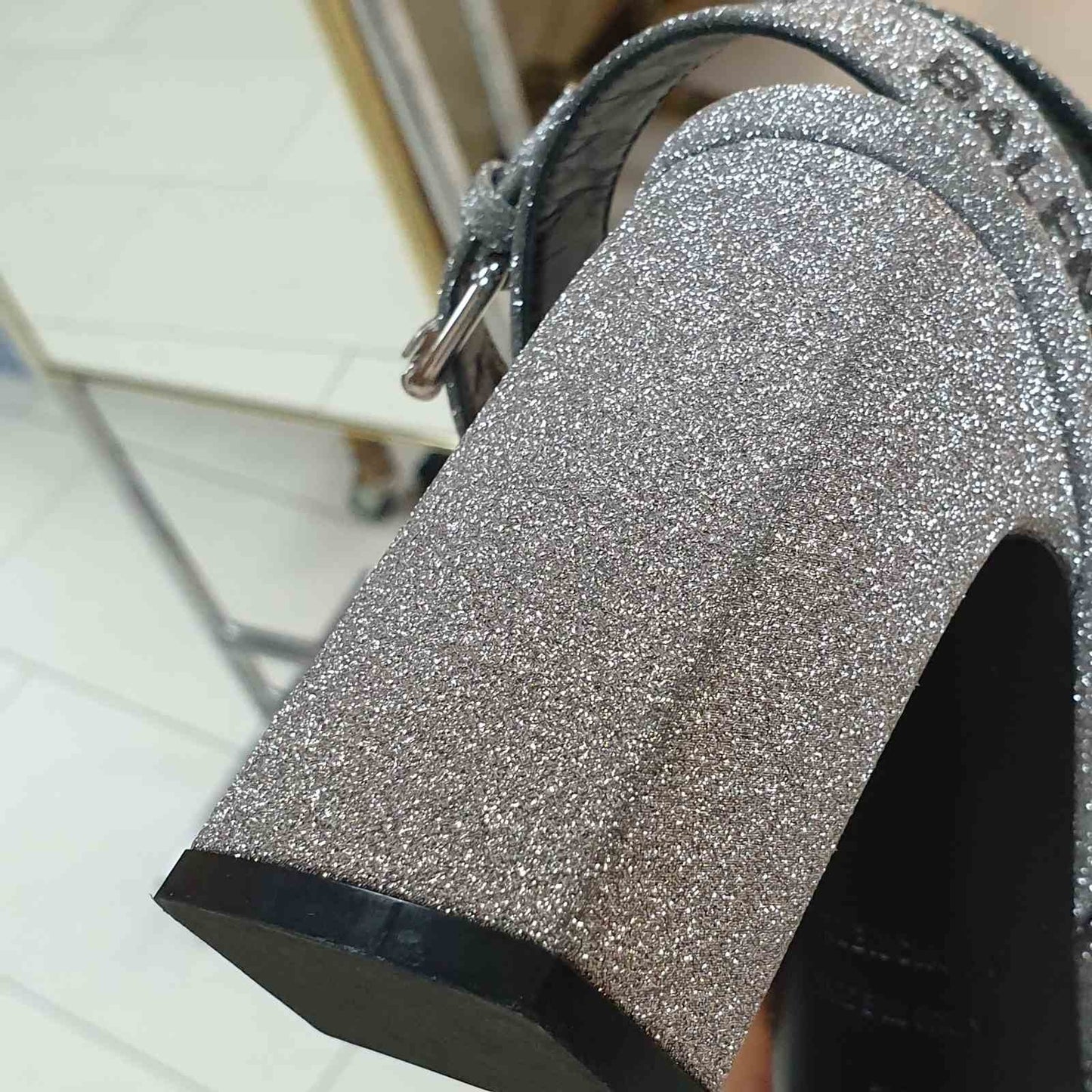 Balenciaga Round Glitter Logo Sandals Sz.38 Pre-owned