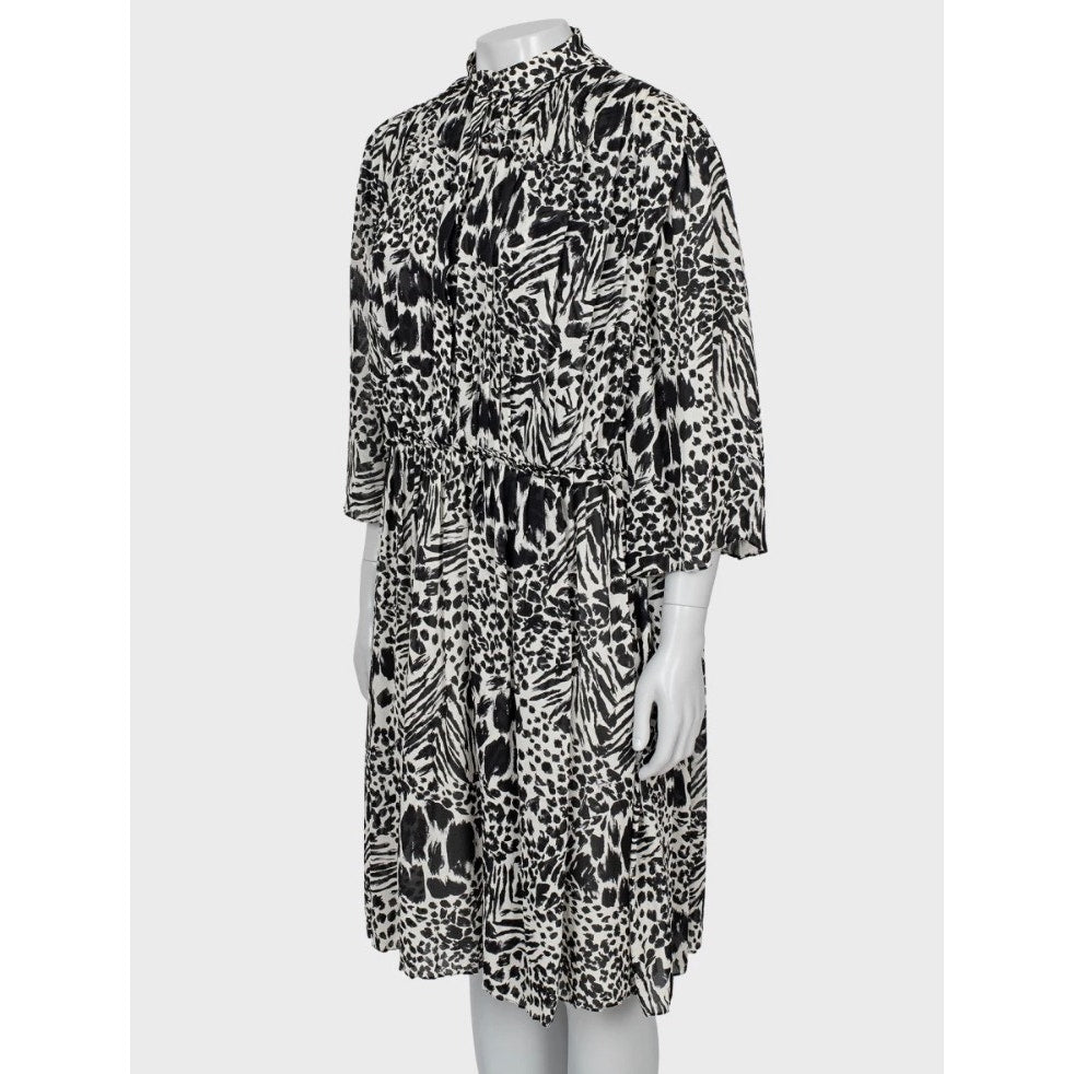 Louis Vuitton Black & White Pleated Silk Shirt Dress Sz.38 Pre-owned