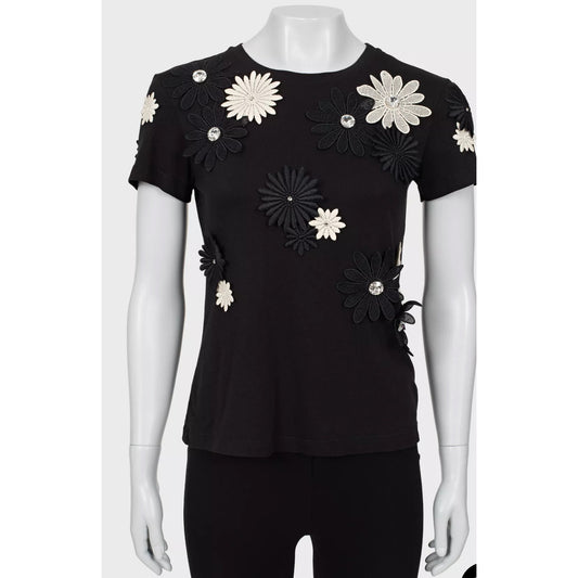 Emanuel Ungaro Black & White Floral Cotton T-Shirt Sz.38 Pre-owned