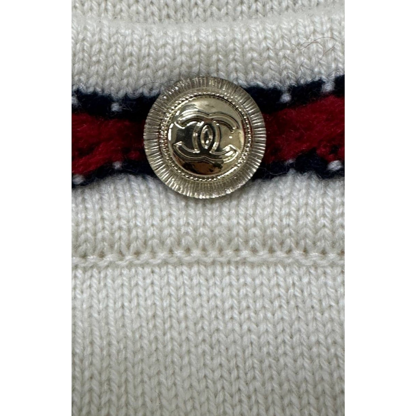 Chanel Ivory Cashmere  Contrast Trim Cardigan Sz 40 Pre-owned