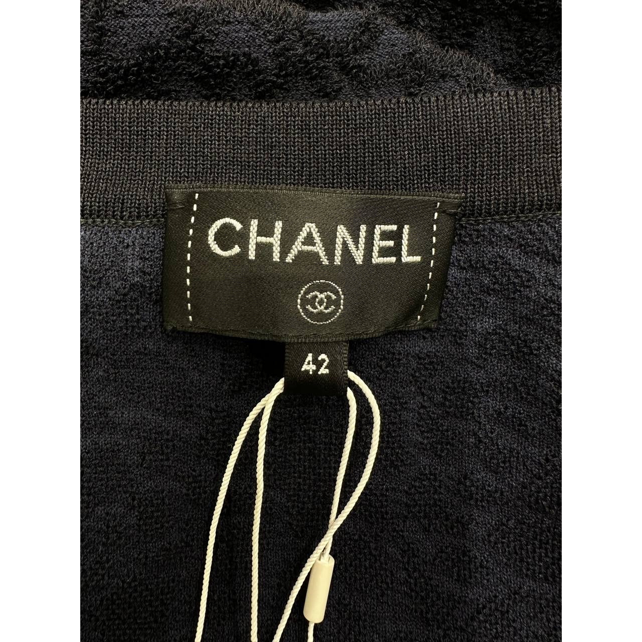 NWT Chanel Navy Wool Blend Cardigan Dress Sz.42 Pre-owned
