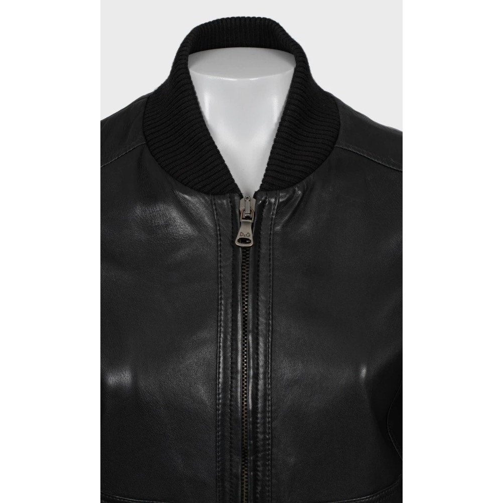 Dolce & Gabbana Black Leather Bomber Jacket - IT38/XS pre-owned