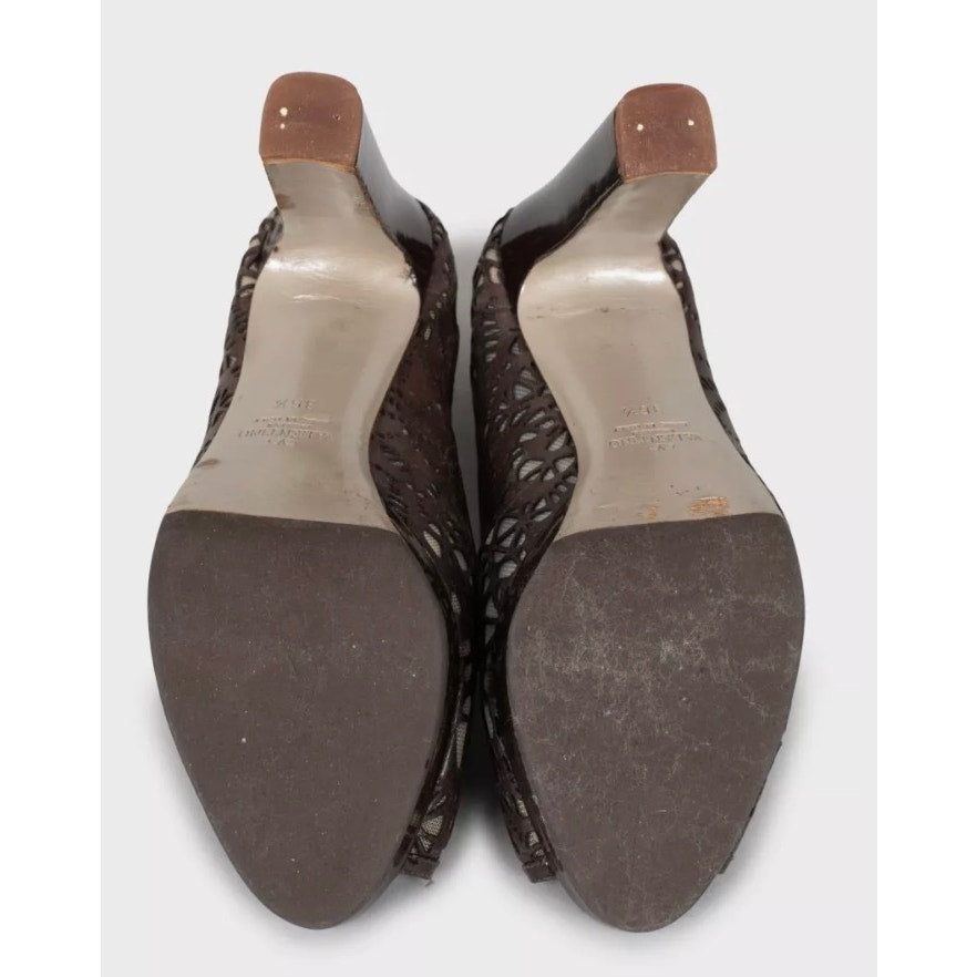 Valentino Perforated Leather Open-Toe Pumps - Brown, Sz 36.5 pre-owned