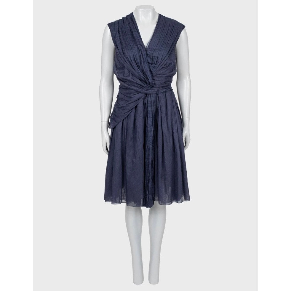 Prada Blue Draped Cotton Fitted Dress - Size 46 pre-owned